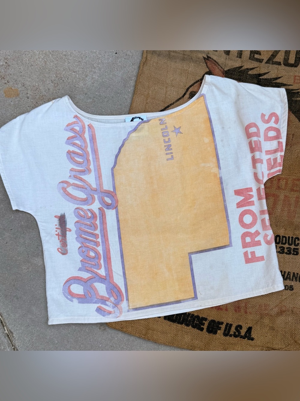White Graphic Crop Blouse with Yellow Print